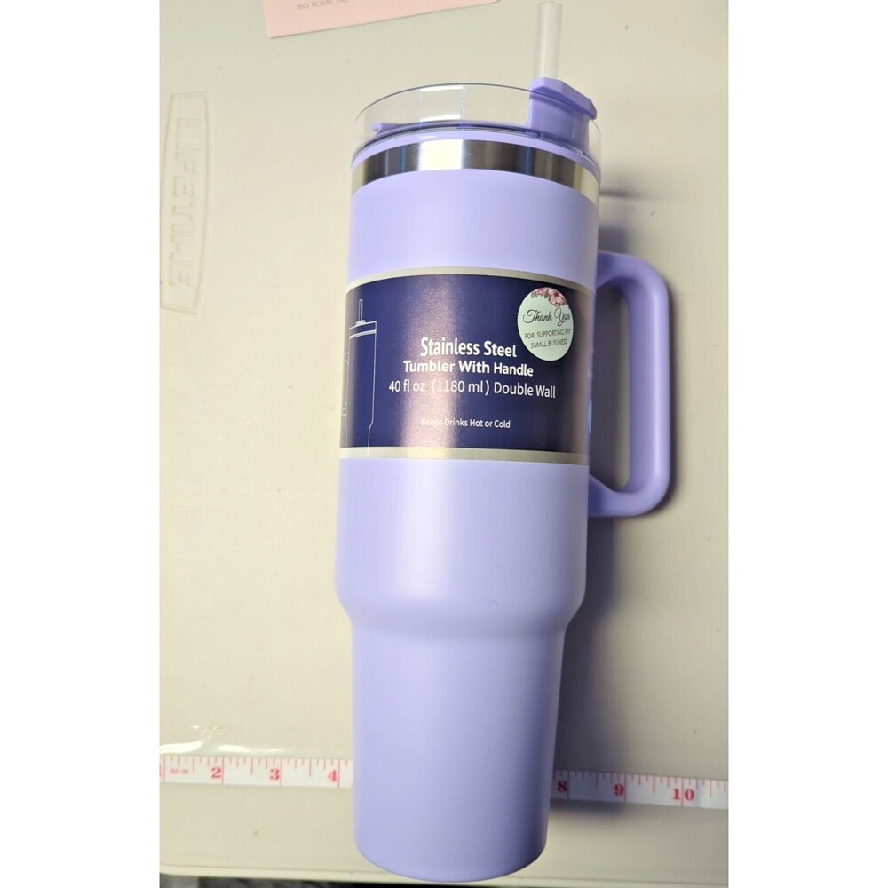 40oz Stainless Steel Tumbler –Insulated Double Wall w/ Handle, Straw & Twist Lid